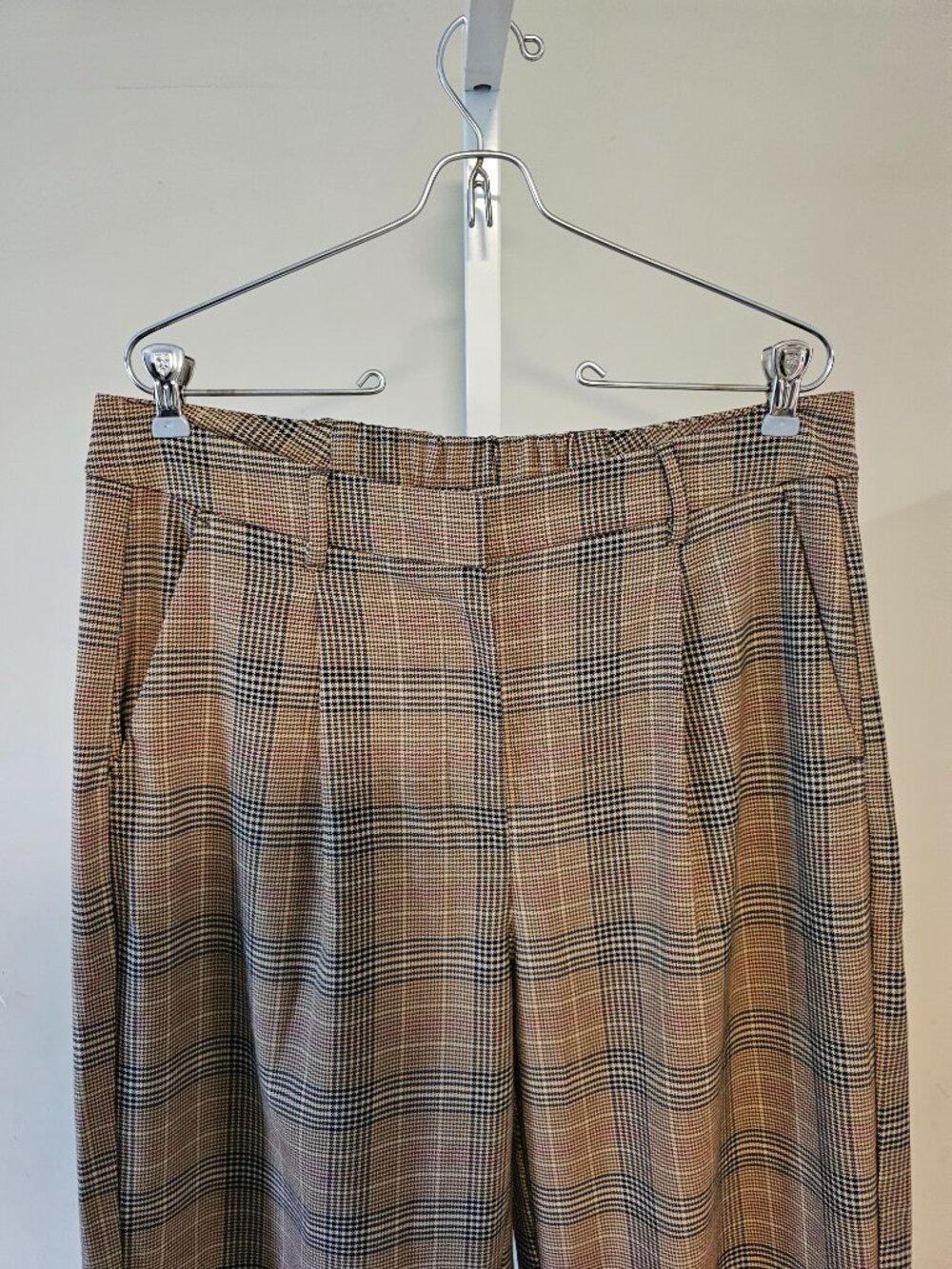 Old Navy Trousers Tailored Wide Leg Brown Plaid Academia Preppy Office L - Picture 3 of 11